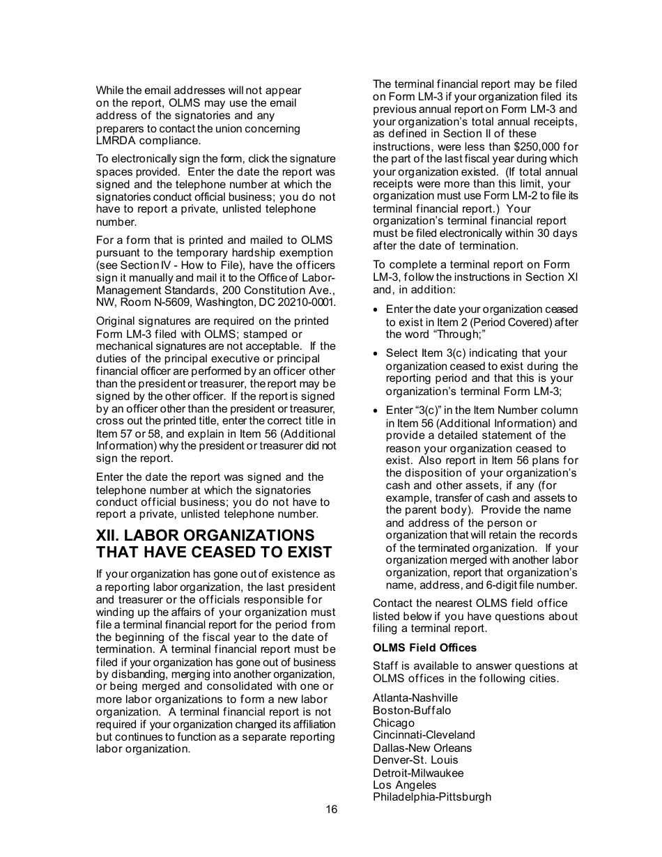 Instructions for Form LM-3 Labor Organization Annual Report, Page 16