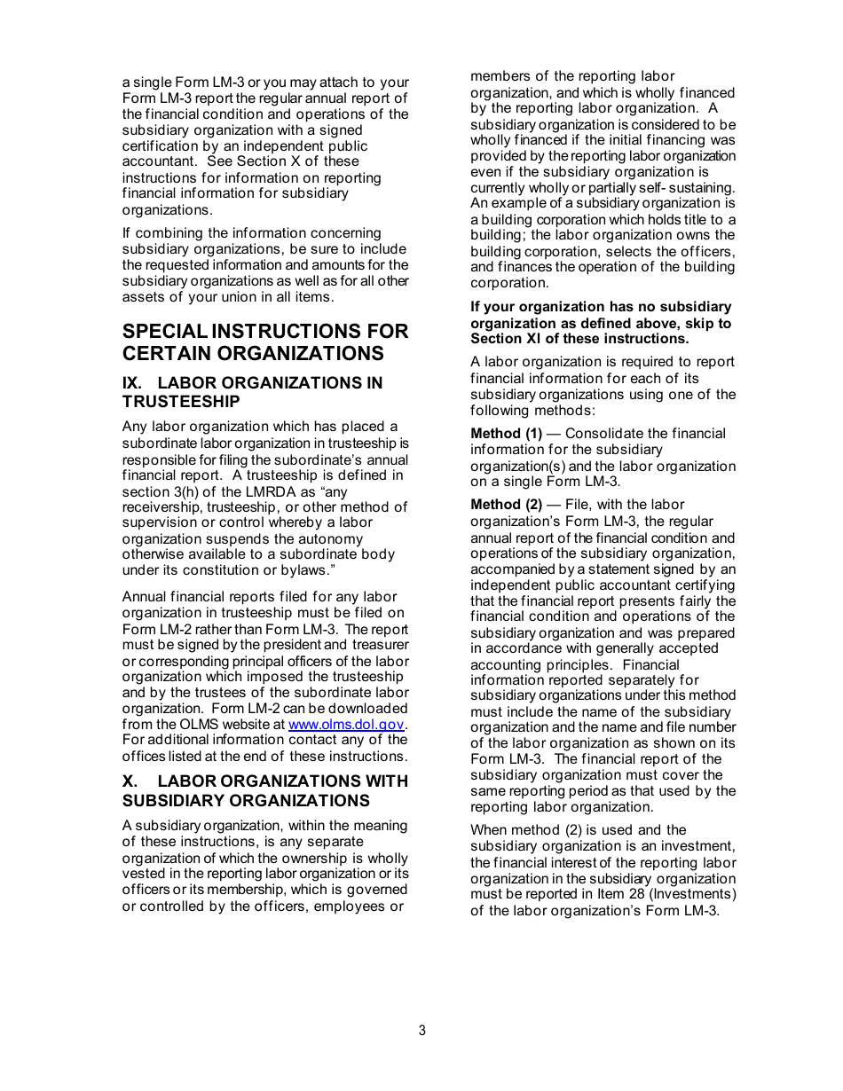 Instructions for Form LM-3 Labor Organization Annual Report, Page 3