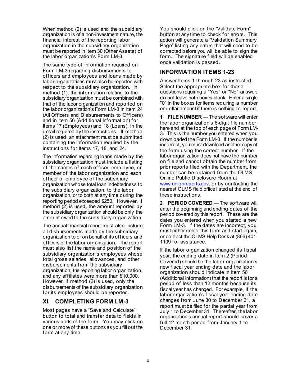 Instructions for Form LM-3 Labor Organization Annual Report, Page 4