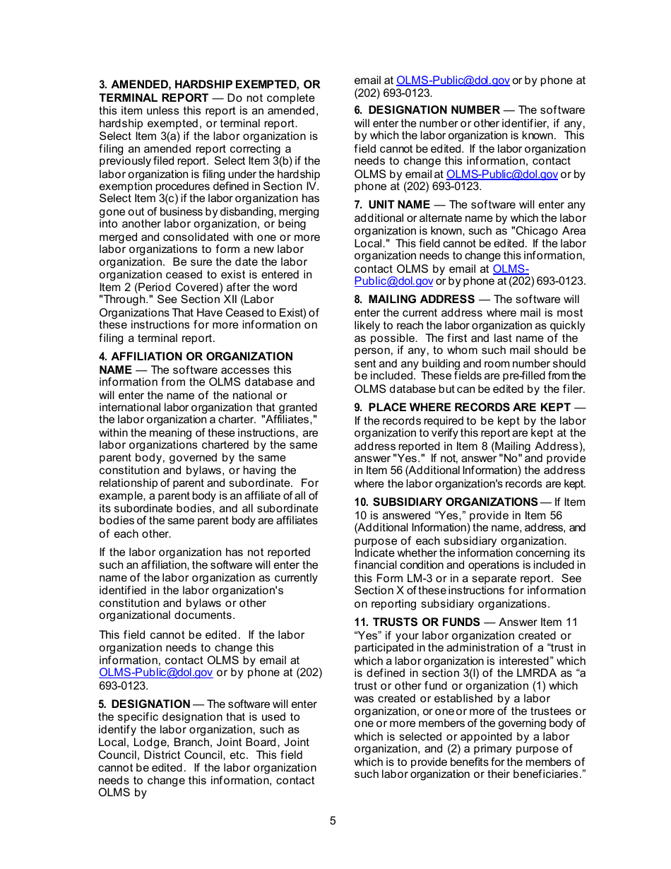 Instructions for Form LM-3 Labor Organization Annual Report, Page 5