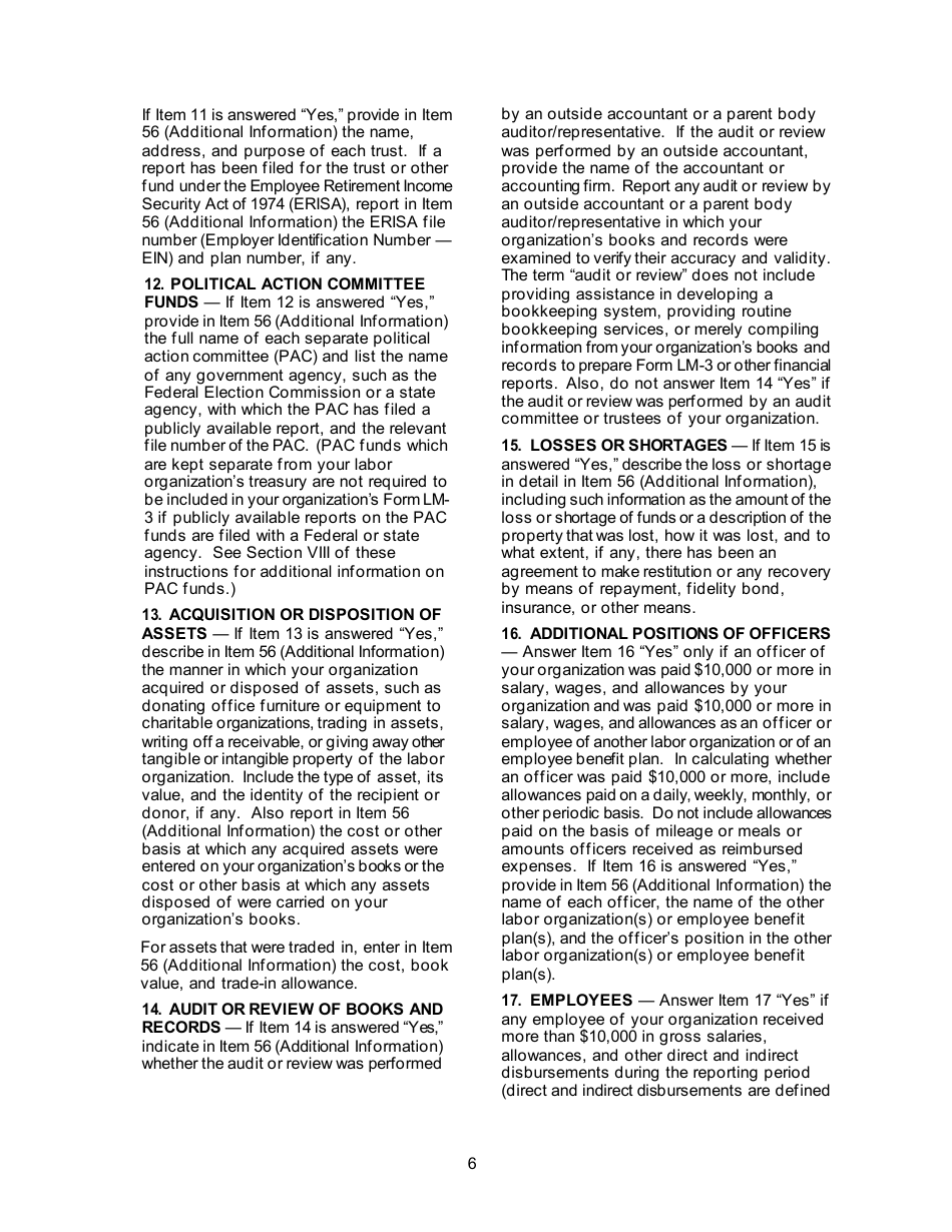 Instructions for Form LM-3 Labor Organization Annual Report, Page 6