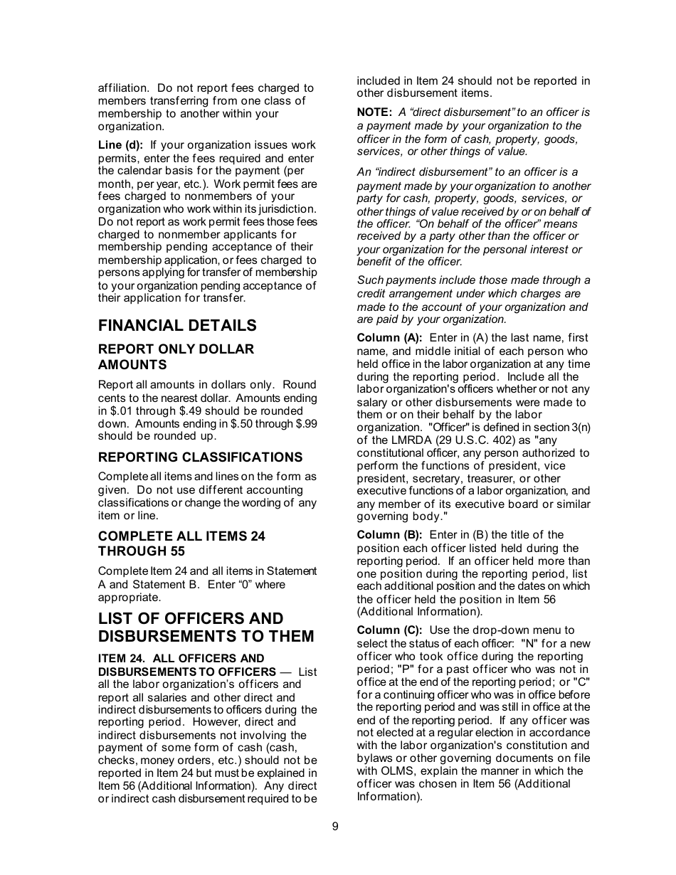 Instructions for Form LM-3 Labor Organization Annual Report, Page 9