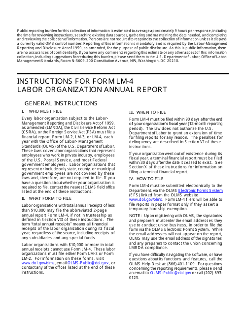 Instructions for Form LM-4 Labor Organization Annual Report
