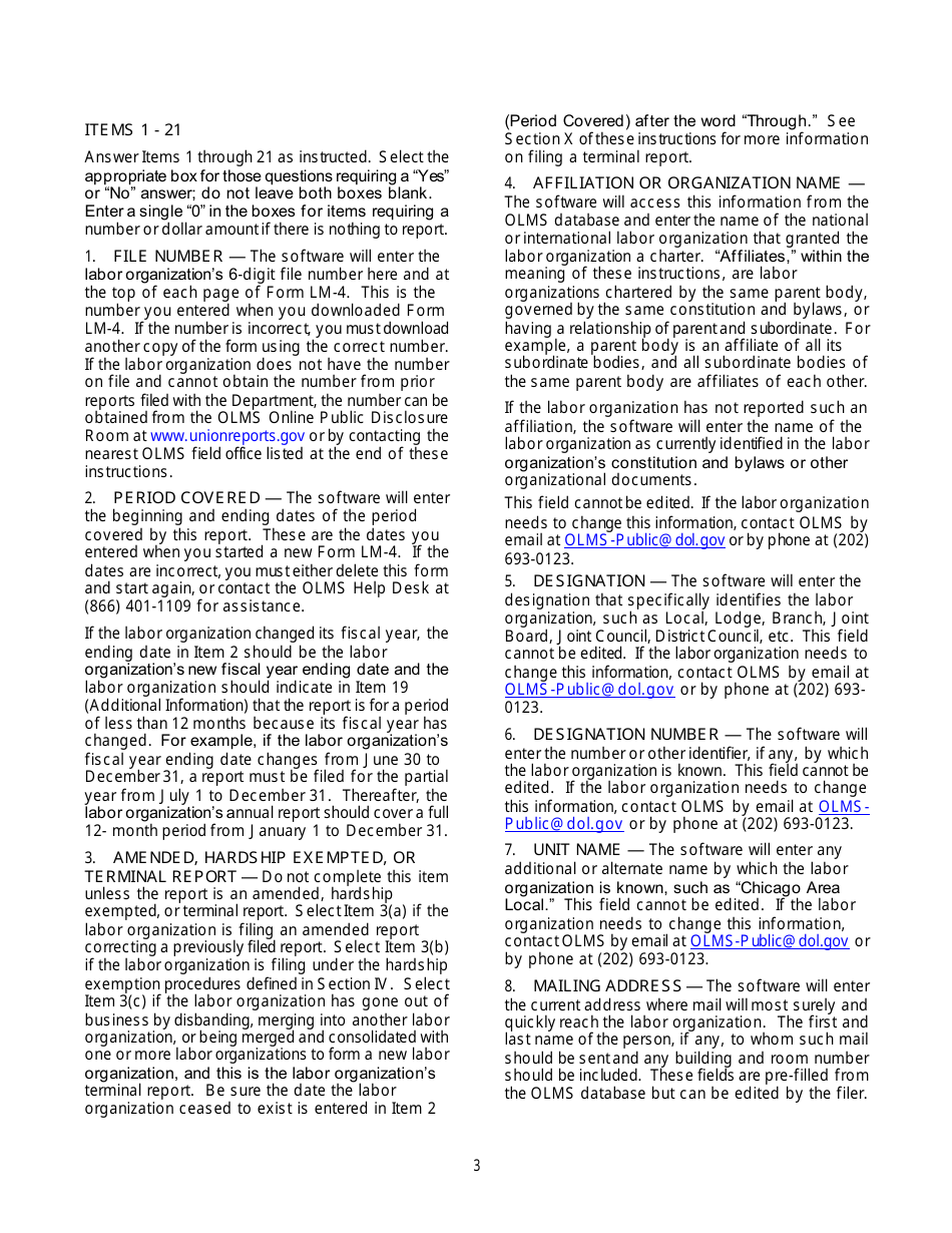 Download Instructions for Form LM4 Labor Organization Annual Report