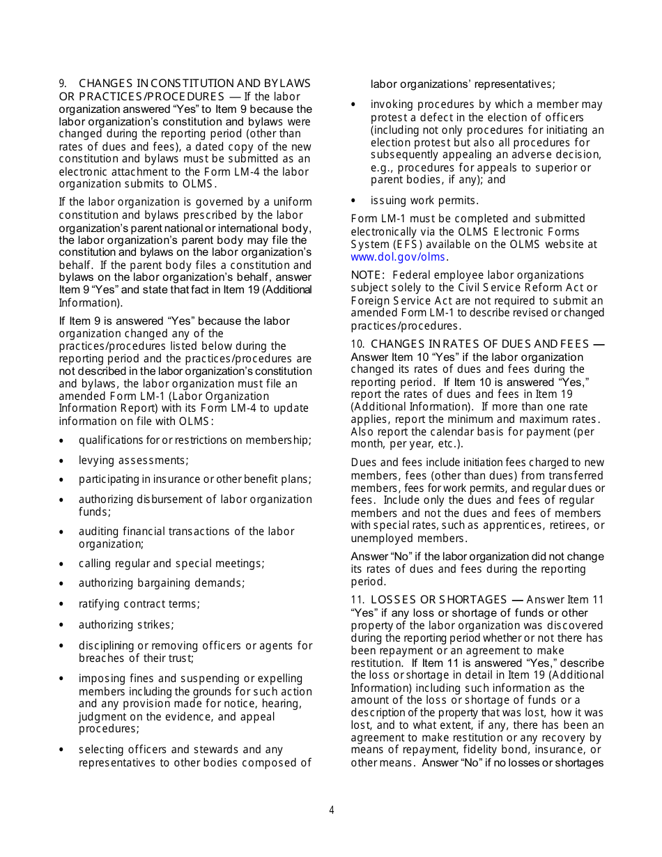 Download Instructions for Form LM4 Labor Organization Annual Report