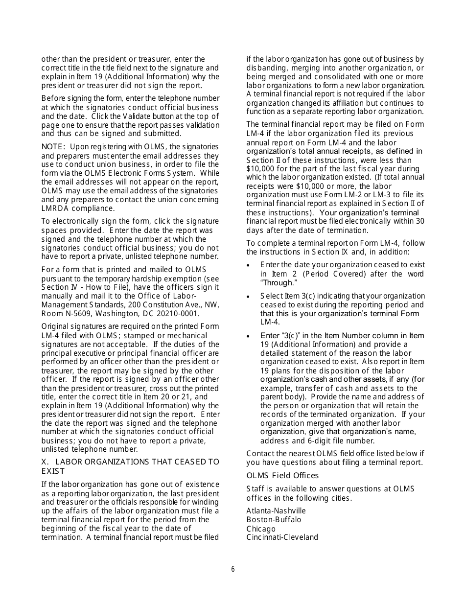 Download Instructions for Form LM4 Labor Organization Annual Report