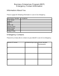 Document preview: Emergency Contact Information - Business Enterprises Program (Bep) - Minnesota