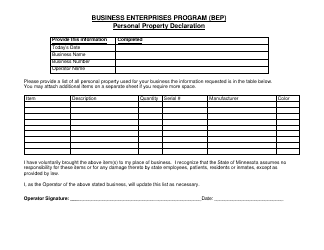 Document preview: Personal Property Declaration - Business Enterprises Program (Bep) - Minnesota