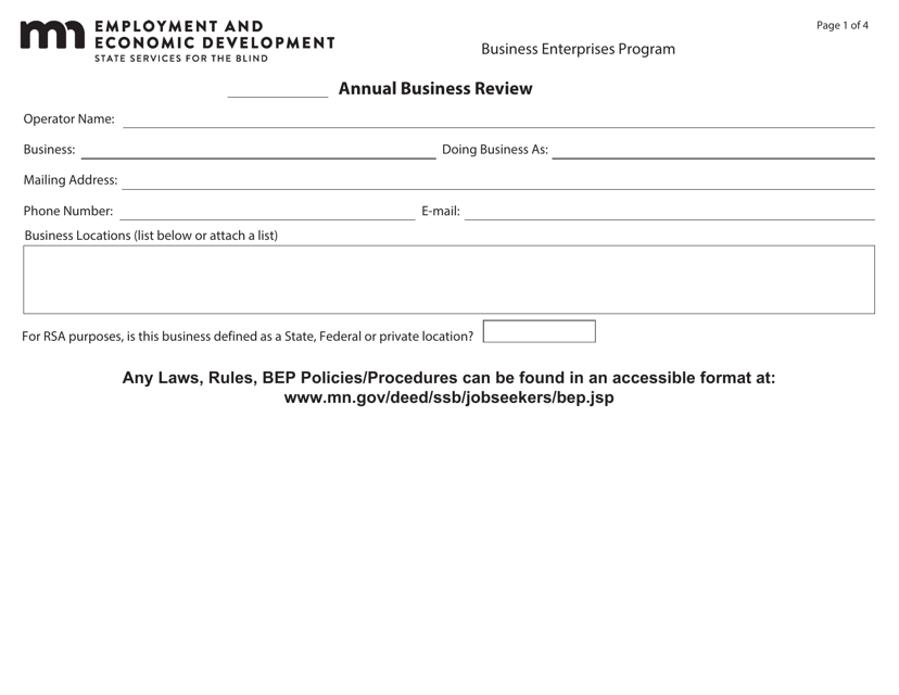 Annual Business Review - Business Enterprises Program - Minnesota Download Pdf