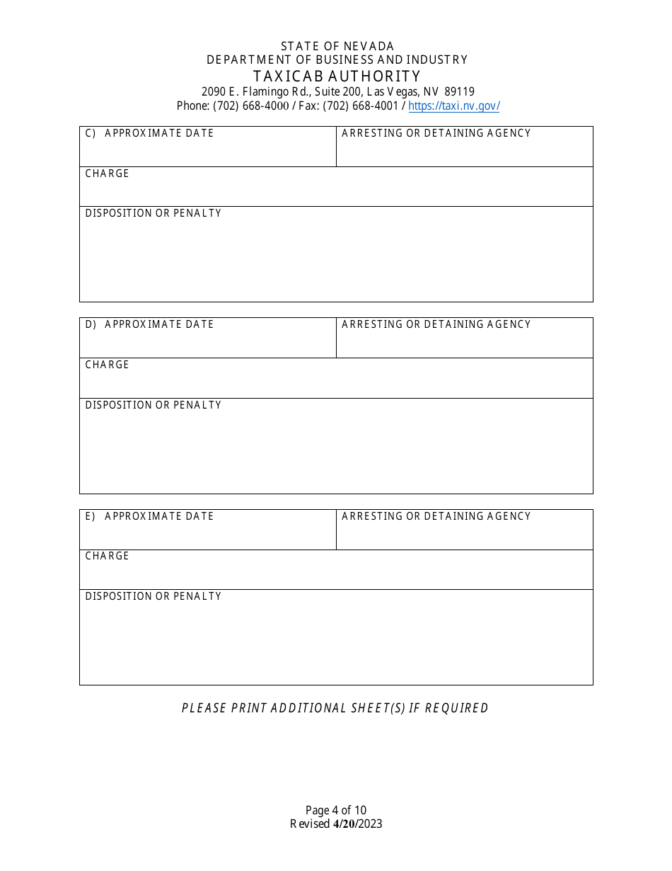 Application for Taxicab Driver Permit - Nevada, Page 4