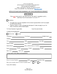 Document preview: Application for Renewal of Taxicab Driver Permit - Nevada