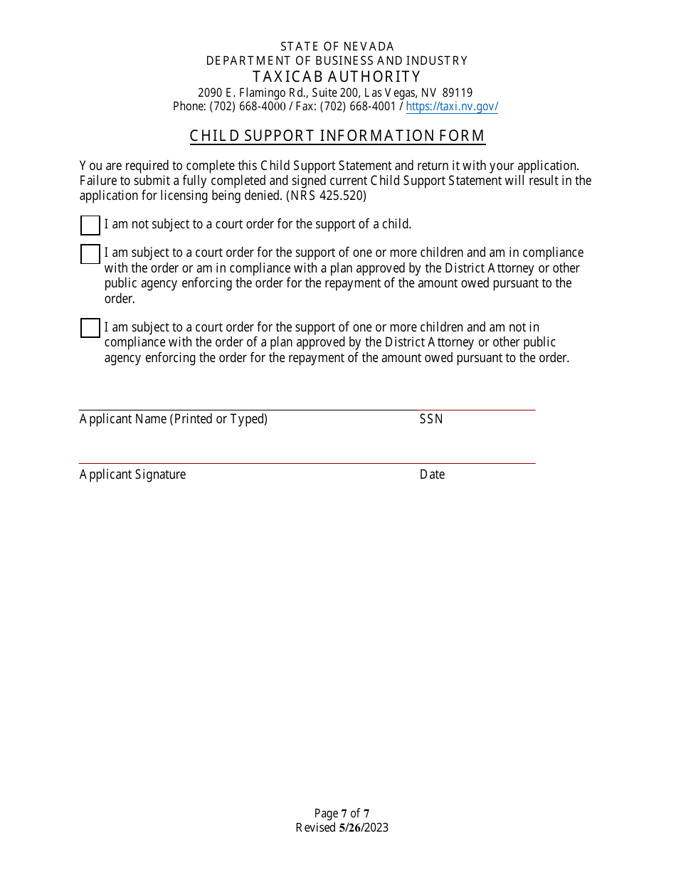 Application for Renewal of Taxicab Driver Permit - Nevada, Page 7