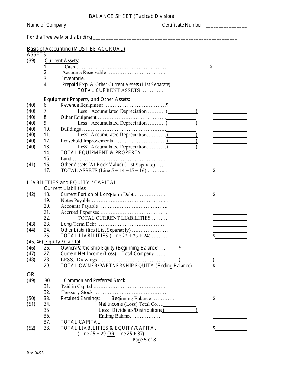 Taxicab Company Annual Financial Report - Nevada, Page 11