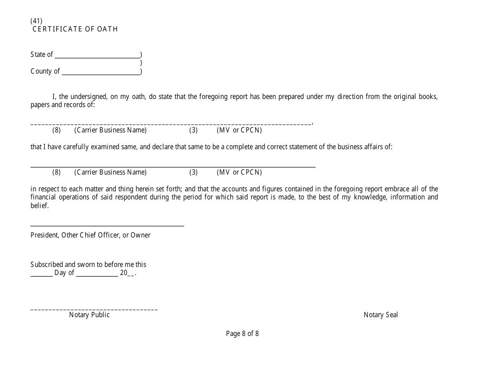 Taxicab Company Annual Financial Report - Nevada, Page 14