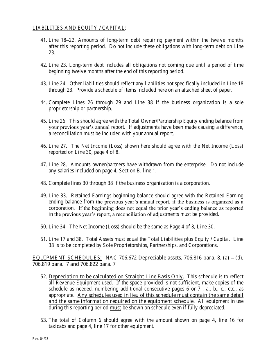 Taxicab Company Annual Financial Report - Nevada, Page 5