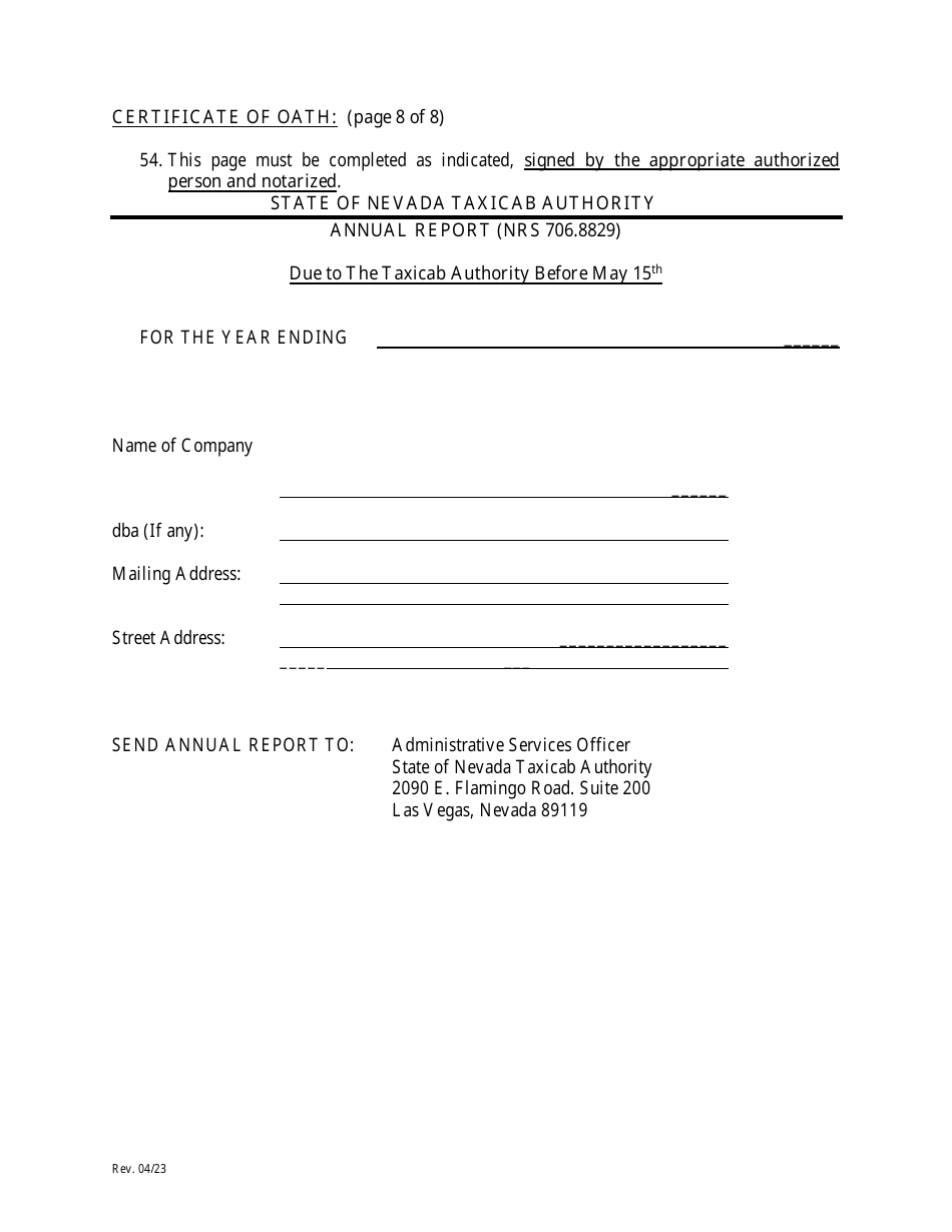 Taxicab Company Annual Financial Report - Nevada, Page 6
