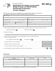 Form RP-485-W Application for Newly Constructed Single-Family and Multi-Family Residential Properties: Certain Villages - New York