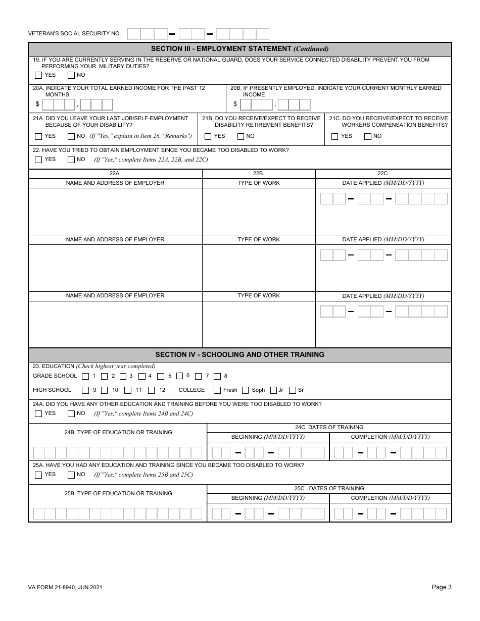VA Form 21-8940 Veterans Application for Increased Compensation Based on Unemployability, Page 3