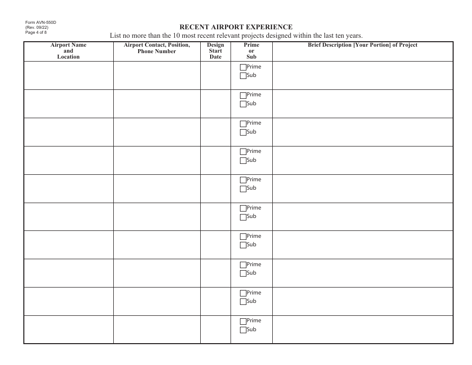 Form AVN-550D Qualifications for Aviation Professional Architectural / Engineering and Drainage Study Services - Texas, Page 4