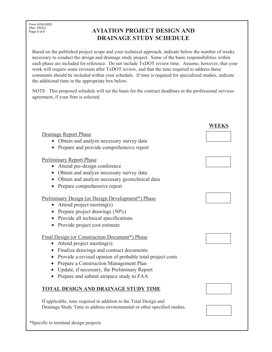 Form AVN-550D Qualifications for Aviation Professional Architectural / Engineering and Drainage Study Services - Texas, Page 5
