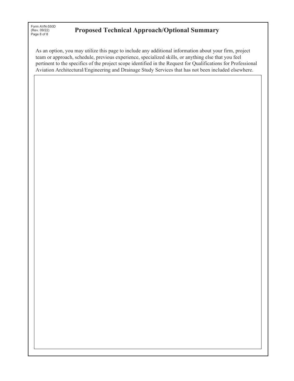 Form AVN-550D Qualifications for Aviation Professional Architectural / Engineering and Drainage Study Services - Texas, Page 8