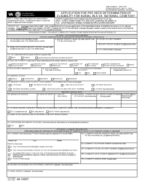 VA Form 40-10007  Printable Pdf