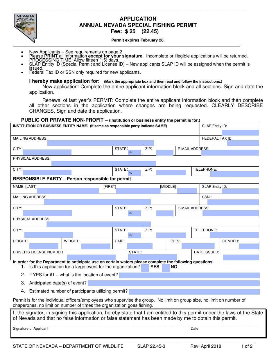 Form Slap2245 3 Fill Out Sign Online And Download Fillable Pdf Nevada Templateroller 5232