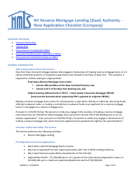 New Application Checklist (Company) - Ny Reverse Mortgage Lending (Dual) Authority - New York