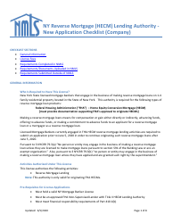 Document preview: New Application Checklist (Company) - Ny Reverse Mortgage (Hecm) Lending Authority - New York