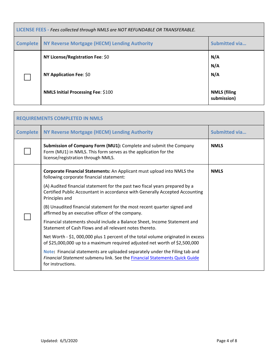 New Application Checklist (Company) - Ny Reverse Mortgage (Hecm) Lending Authority - New York, Page 4