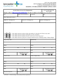 Document preview: Form DPW000E Grading/Encroachment Permit Application - City of Lancaster, California