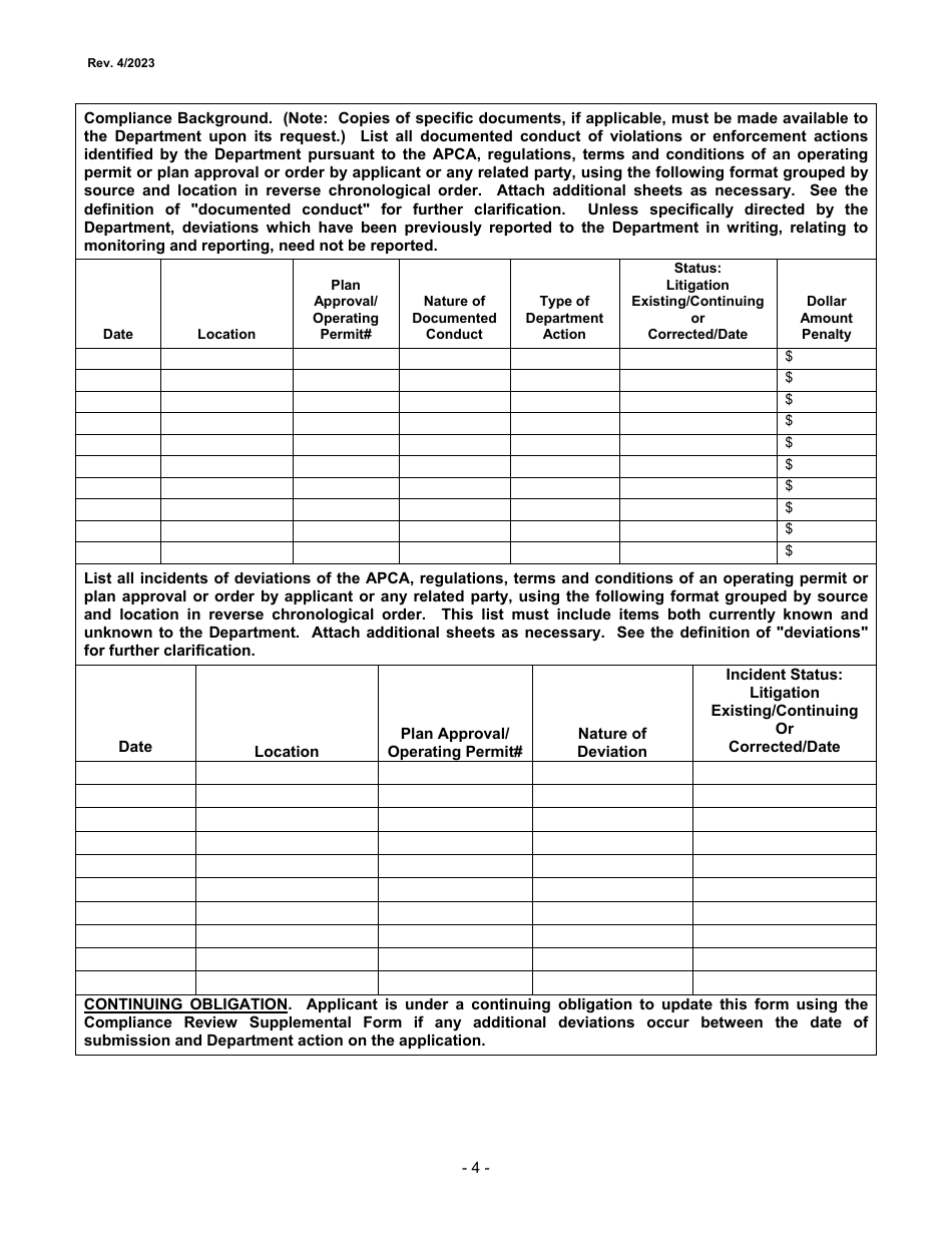 Air Pollution Control Act Compliance Review Form - City of Philadelphia, Pennsylvania, Page 4