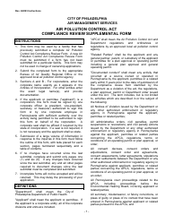 Instructions for Air Pollution Control Act Compliance Review Supplemental Form - City of Philadelphia, Pennsylvania