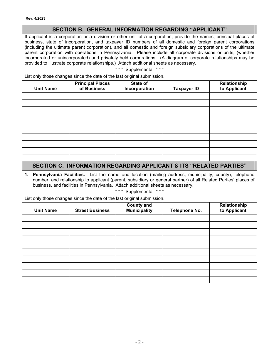 Air Pollution Control Act Compliance Review Supplemental Form - City of Philadelphia, Pennsylvania, Page 2