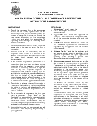 Document preview: Instructions for Air Pollution Control Act Compliance Review Form - City of Philadelphia, Pennsylvania