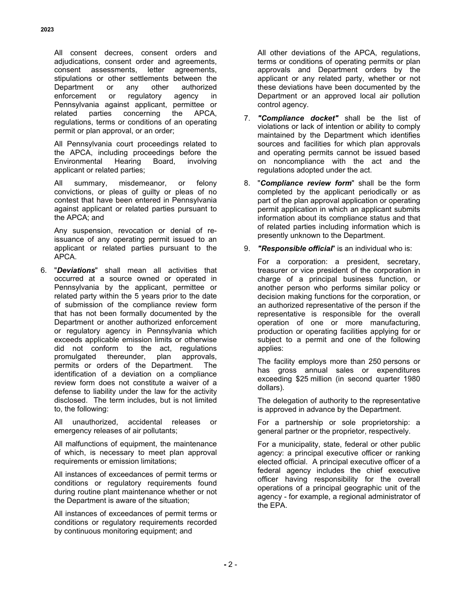 Instructions for Air Pollution Control Act Compliance Review Form - City of Philadelphia, Pennsylvania, Page 2