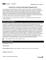 Document preview: Form TBC/CTC350-60E Consent for a Personal Information Request Form - Canada