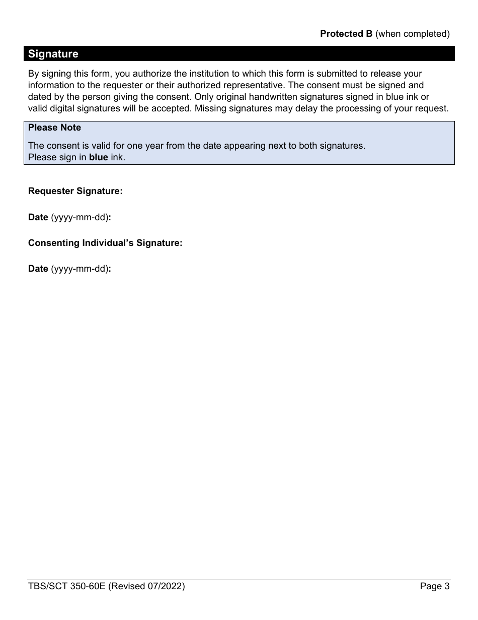 Form TBC / CTC350-60E Consent for a Personal Information Request Form - Canada, Page 3