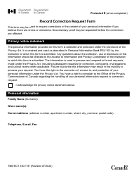 Document preview: Form TBS/SCT350-11E Record Correction Request Form - Canada