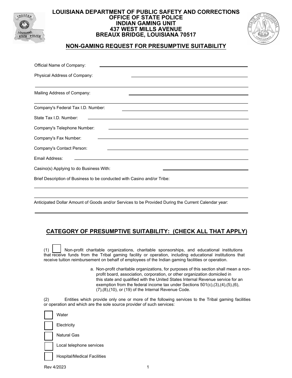 Non-gaming Request for Presumptive Suitability - Louisiana, Page 2