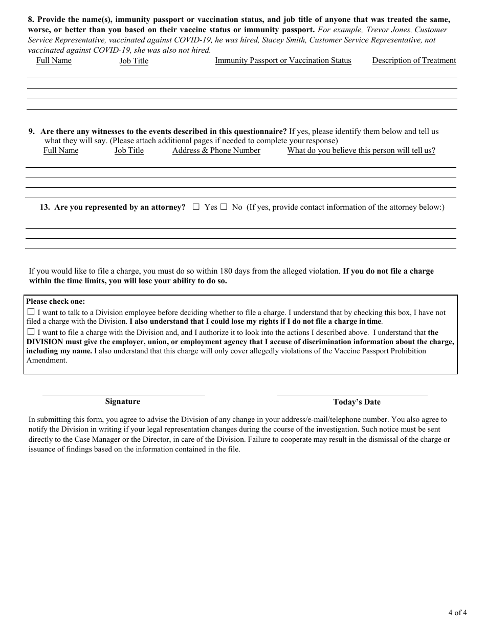 Vaccine Passport Prohibition Intake Questionnaire - Utah, Page 3