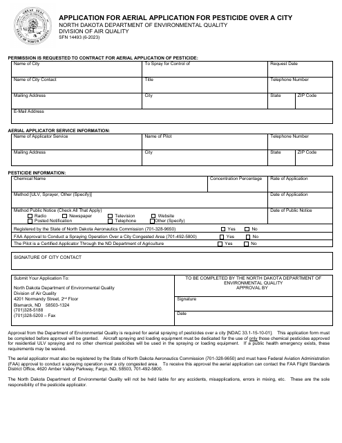 Form SFN14493 Application for Aerial Application for Pesticide Over a City - North Dakota