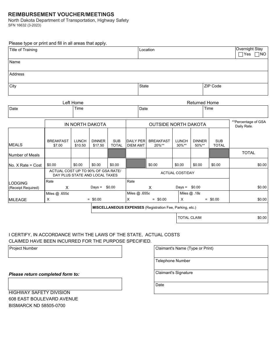 Form SFN16632 Download Fillable PDF or Fill Online Reimbursement ...