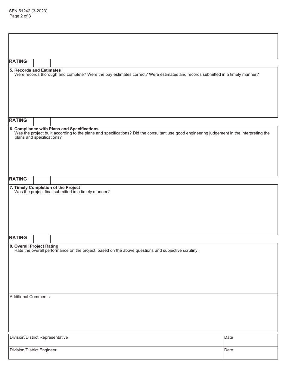 Form SFN51242 Consultant Evaluation - Construction Services - North Dakota, Page 2