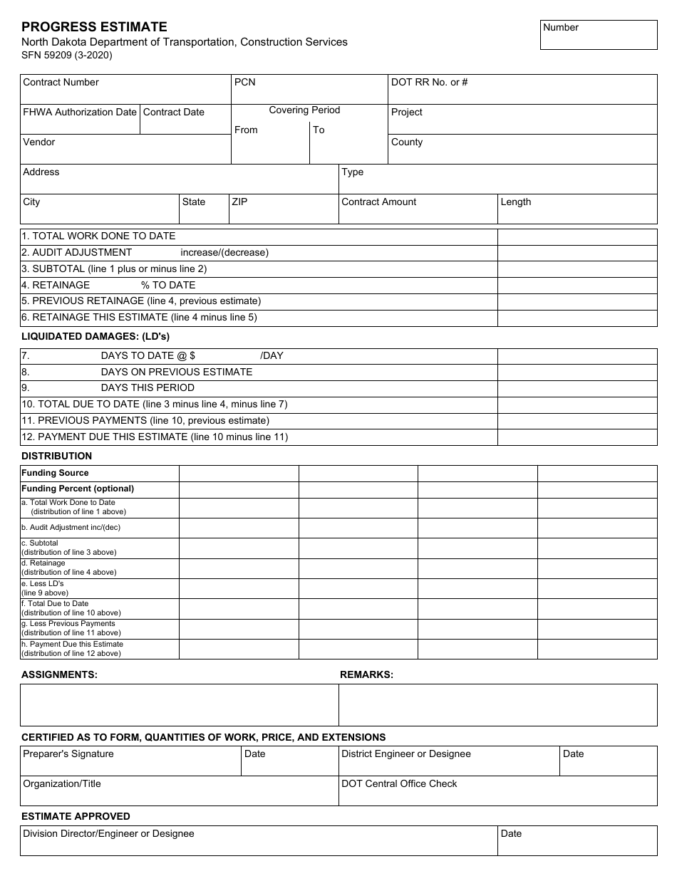 Form SFN59209 Progress Estimate - South Dakota, Page 1