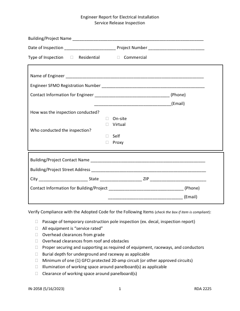 Form IN-2058  Printable Pdf