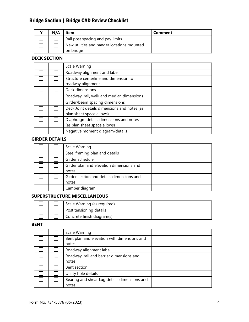 Form 734-5376 Bridge Cad Review Checklist - Oregon, Page 4