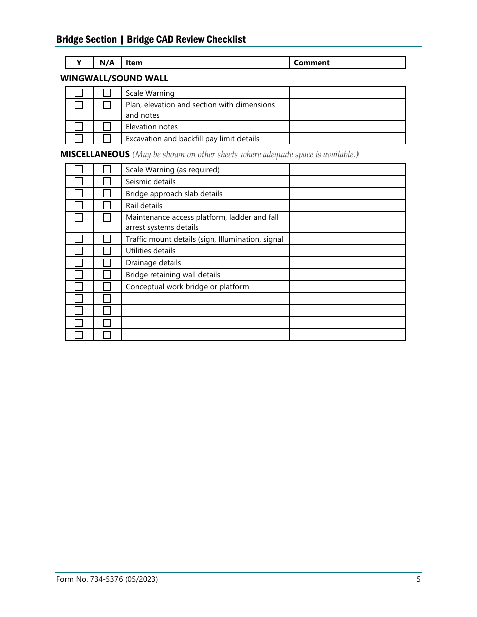 Form 734-5376 Bridge Cad Review Checklist - Oregon, Page 5
