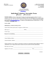 Document preview: Individual Voluntary Surrender Form - Mississippi