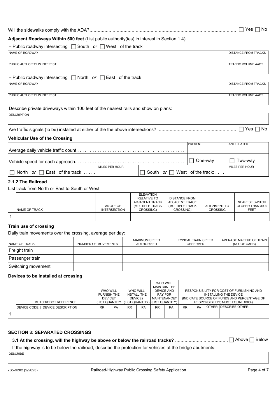 Form 735-9202 Railroad-Highway Public Crossing Safety Application - Oregon, Page 4